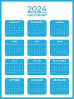Blue 2024 Calendar with Weekly Start on Sunday vector