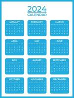 Blue 2024 Calendar with Weekly Start on Sunday vector