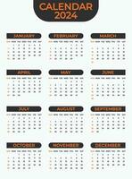 2024 Calendar Template on a White Background vector