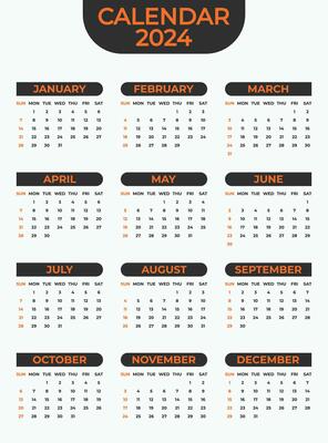 2024 Calendar Template on a White Background