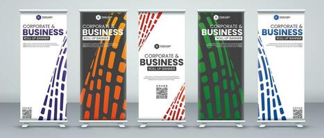 business roll up banner design set in modern colors vector