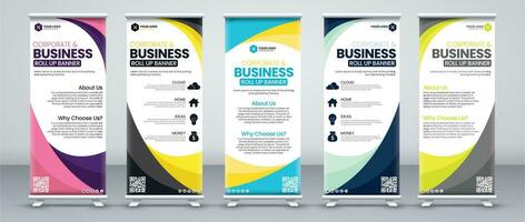 Modern roll up banner design with eye catchy colors for meetings, presentations, annual meetings with print ready colors vector