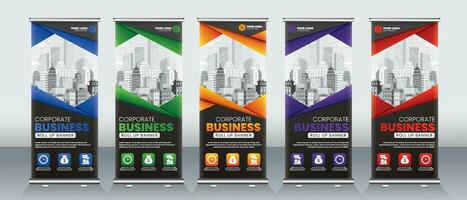 Roll up banner design for print ready for x banner x stand with red, blue, green, purple and orange eye catchy colors, presentations vector