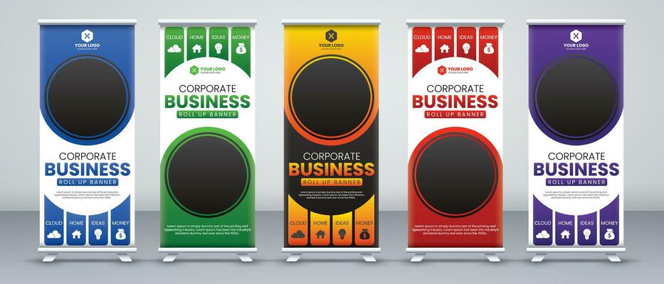 business roll up banner set with print ready colors for events, promotions, meetings