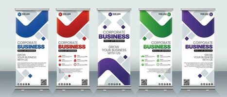 Modern roll up banner design for x banner x stand with red, blue, orange, green and blue print ready colors vector