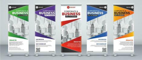 roll up banner design in green, purple, red, blue and orange colors vector