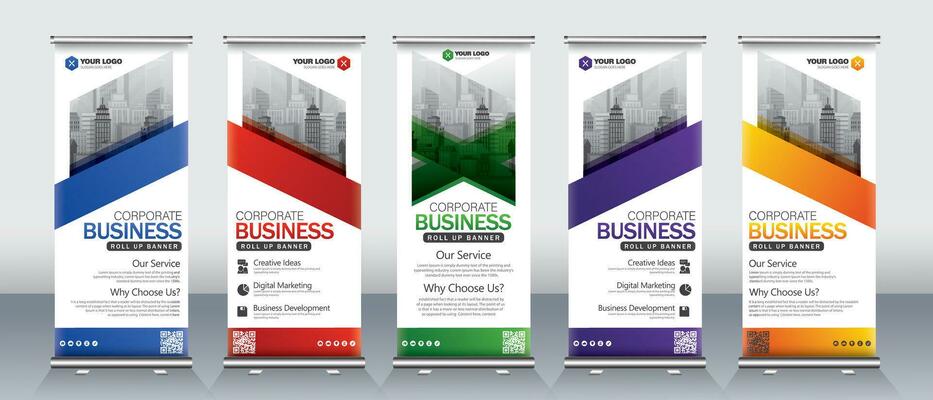 Modern roll up banner design for business meetings, events, presentations, advertising, marketing events with print ready x banner stand design
