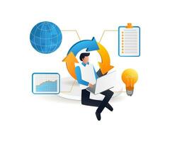Man with laptop infographic business developer vector