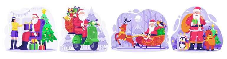 Set of Santa Claus in Christmas Winter  Holiday concept. Vector Illustration in Flat Style