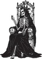 reina de esqueleto sentado en el trono silueta vector