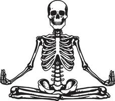 Skeleton with yoga pose silhouette vector