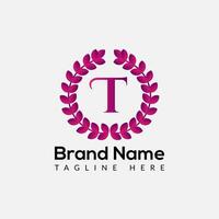 Leaf Logo On Letter T Template. Leaf On T Letter, Initial Fashion and Beauty Sign Concept vector