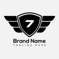 Wing Logo On Letter 7 Template. Wing On 7 Letter, Initial Wing Sign Concept Template vector