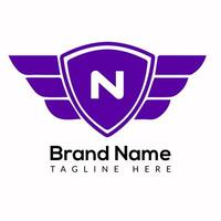 Wing Logo On Letter N Template. Wing On N Letter, Initial Wing Sign Concept Template vector