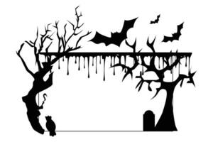 Spooky silhouette background, trees, bats and house fences suitable for Halloween background in October vector illustration