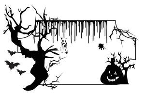 escalofriante silueta fondo, árboles, murciélagos y casa vallas adecuado para Víspera de Todos los Santos antecedentes en octubre vector ilustración
