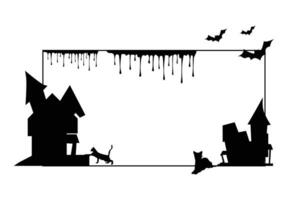 Spooky silhouette background, trees, bats and house fences suitable for Halloween background in October vector illustration