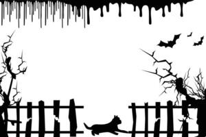 Spooky silhouette background, trees, bats and house fences suitable for Halloween background in October vector illustration