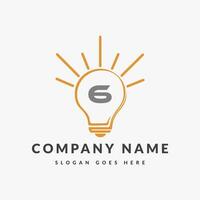 Letter 6 Electric Logo, Letter 6 With Light Bulb Vector Template.