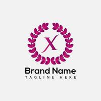 Leaf Logo On Letter X Template. Leaf On X Letter, Initial Fashion and Beauty Sign Concept vector