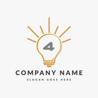 Letter 4 Electric Logo, Letter 4 With Light Bulb Vector Template