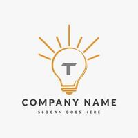 Letter T Electric Logo, Letter T With Light Bulb Vector Template.