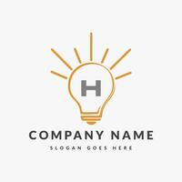 Letter H Electric Logo, Letter H With Light Bulb Vector Template.