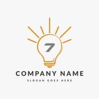 Letter 7 Electric Logo, Letter 7 With Light Bulb Vector Template.