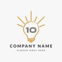 Letter 10 Electric Logo, Letter 10 With Light Bulb Vector Template.