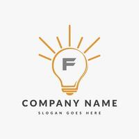 Letter F Electric Logo, Letter F With Light Bulb Vector Template.