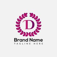 Leaf Logo On Letter D Template. Leaf On D Letter, Initial Fashion and Beauty Sign Concept vector