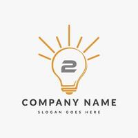 Letter 2 Electric Logo, Letter 2 With Light Bulb Vector Template.