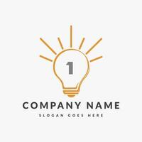 Letter 1 Electric Logo, Letter 1 With Light Bulb Vector Template.