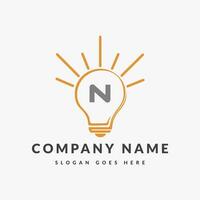 Letter N Electric Logo, Letter N With Light Bulb Vector Template.