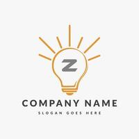 Letter Z Electric Logo, Letter Z With Light Bulb Vector Template