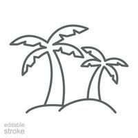 Palm tree icon. Simple outline style. Tropical, coconut, summer concept. Thin line symbol. Vector illustration isolated. Editable stroke.