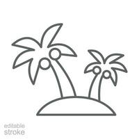 Palm tree icon. Simple outline style. Tropical, coconut, summer concept. Thin line symbol. Vector illustration isolated. Editable stroke.