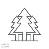 pino árbol icono. sencillo contorno estilo. Tres árboles, abeto, hojas perennes, bosque concepto. Delgado línea símbolo. vector ilustración aislado. editable ataque.