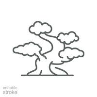 Bonsai tree icon. Simple outline style. Stylized, plant, nature, garden concept. Thin line symbol. Vector illustration isolated. Editable stroke.