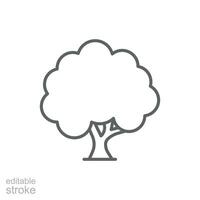 Tree icon. Simple outline style. Oak, plant, wood, nature, forest concept. Thin line symbol. Vector illustration isolated. Editable stroke.