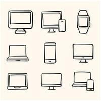 doodle line art set device. Simple pictograms for websites and mobile applications. vector