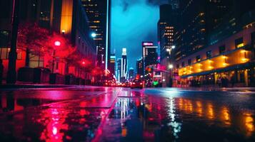 Neon Cityscape Photography AI Generated photo