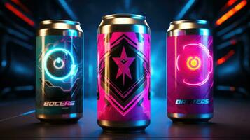 A Cyberpunk Style Energy Drink Label with a Surge of Power and a HighTech Design AI Generated photo