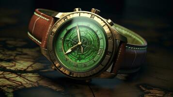 Tattoo of a Wristwatch and a Map A Luxurious Watch Theme with Brown and Green Colors AI Generated photo