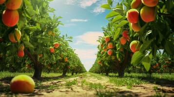 Peach Orchard on a Sunny Day A Fruitful Delight AI Generated photo