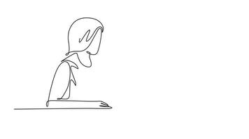 Animated self drawing of continuous line draw young happy mother accompany her daughter studying and reading book while giving high five gesture. Parenting care concept. Full length one line animation video