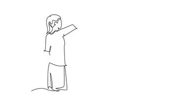 Self drawing animation single line draw two of young happy women giving high five gesture before playing basket ball at outfield court. Sport game concept. Continuous line draw. Full length animated video