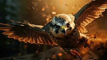 Hawk in Diagonal Pose with Sparks Flying Around AI Generated photo