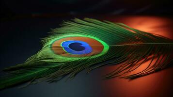 The Eye of the Peacock A Colorful and Exotic Feather on Floor AI Generated photo