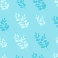 Abstract gentle seamless pattern with leaves and branches. Vector foliage silhouettes. Natural organic ornament with branches on blue background. Vector tile for fabric, print, wrapper, textile.